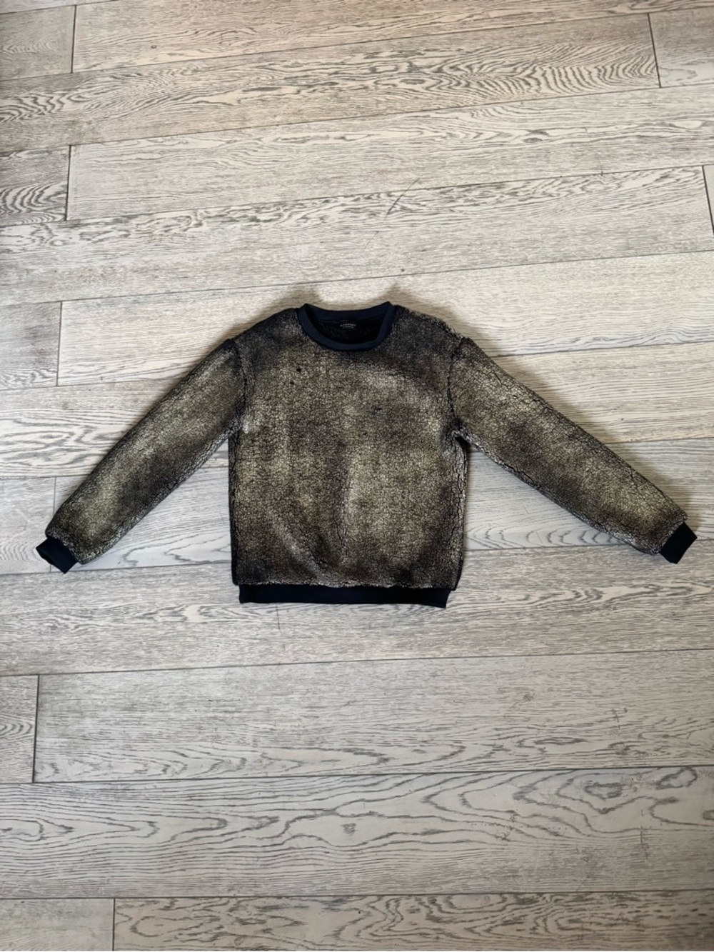 Eleven Paris Metallic Black-Gold Crewneck Fur-lined Sweatshirt